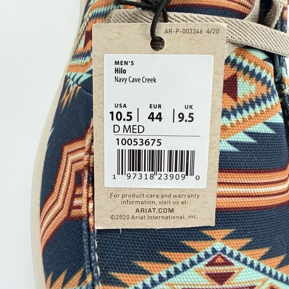 Ariat Hilo Navy Cave Creek Mens Slip-On Casual Shoes Southwest Size 10.5 NEW